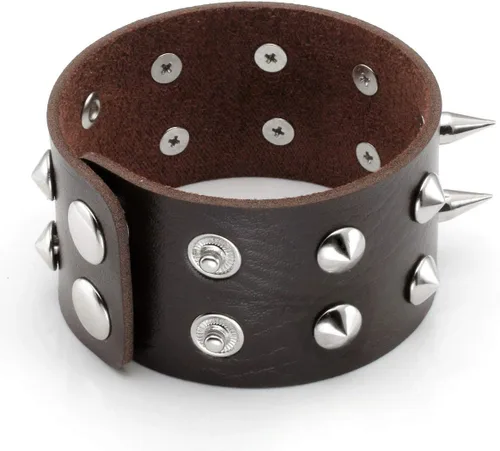 Vista 2 de Eigso - Pulsera de cuero negro estilo punk con remaches y tachuelas de metal para Halloween, para hombres y mujeres , aleación, L2., EGSLBR00020
