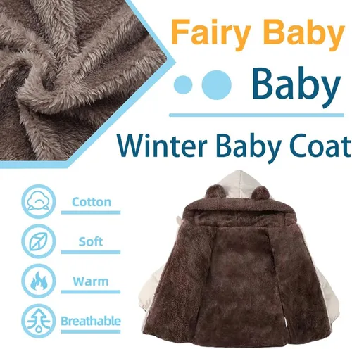 Vista 4 de Fairy Baby Abrigo de invierno para bebé, chaqueta con capucha para bebé, chaqueta de forro polar cálido, traje de nieve, cárdigan de oso para niños