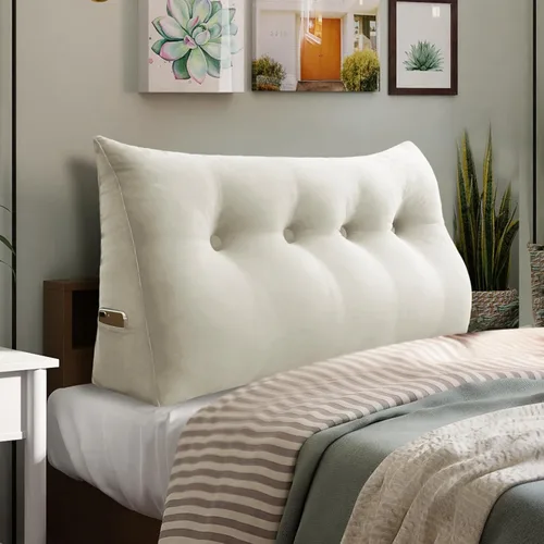 Vista 34 de Almohada de cuña doble gruesa de 8 libras para cabecero de dormitorio universitario, almohada de cuña de terciopelo con respaldo triangular
