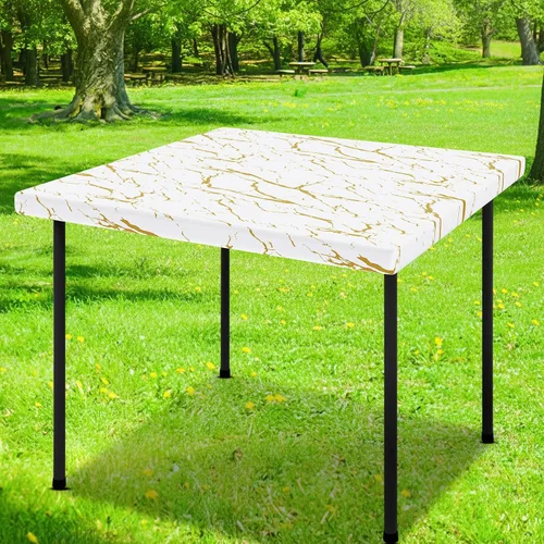 Vista 54 de Smiry Mantel cuadrado para mesa de pícnic, impermeable, elástico, ajustable, para campamento, protector de vinilo con parte trasera de franela Beige
