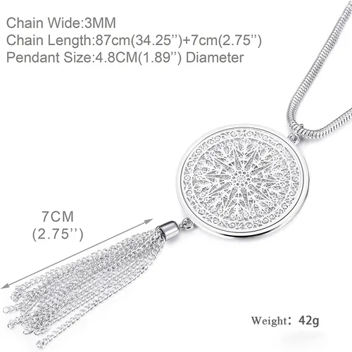 Vista 5 de SEVENSTONE Juego de 3 collares largos con colgante para mujer, diseño de nudo, disco, círculo, borla
