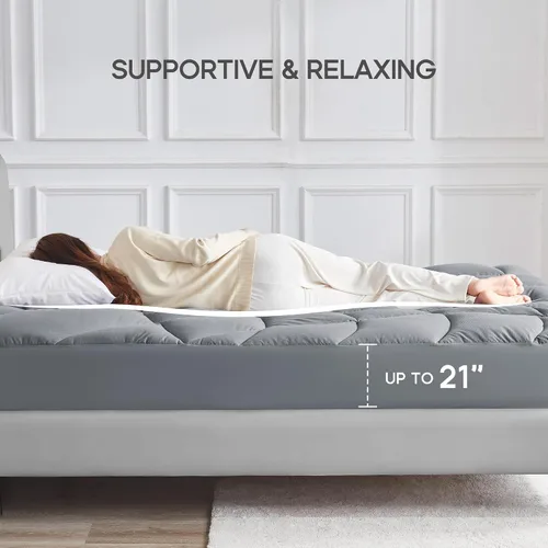 Vista 4 de Sonive - Protector de colchón tamaño Queen, cubrecolchón de hasta 21 pulgadas de profundidad Funda de colchón transpirable de microfibra suave Gris