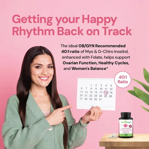 Vista 6 de Mezcla de suplementos de inositol Myo y D-Chiro con folato, equilibrio hormonal, ovulación y apoyo ovárico para mujeres, crecimiento del cabello