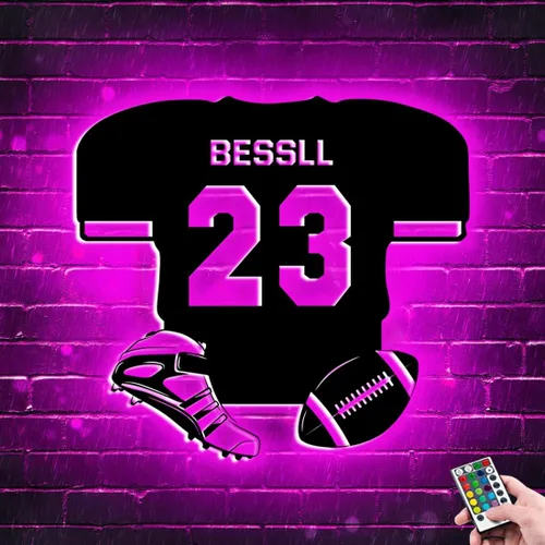 Vista 4 de Letrero de neón personalizado de jersey de fútbol americano, letreros de neón LED de fútbol americano para decoración de pared, alimentado por USB