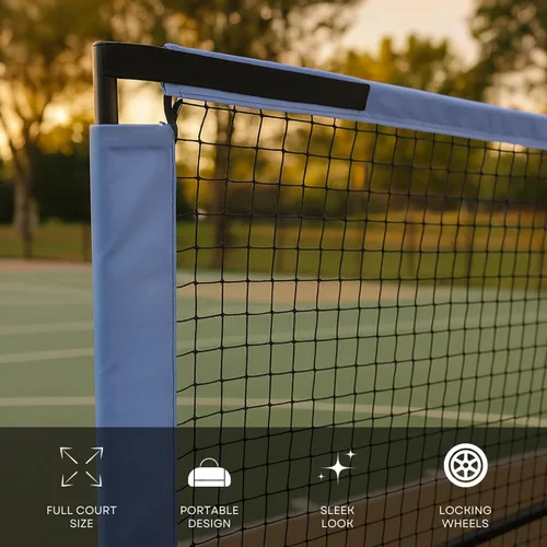Vista 2 de Prince - Red de pickleball de cancha completa + ruedas, fácil de transportar, ideal para montar canchas en cualquier lugar (azul)