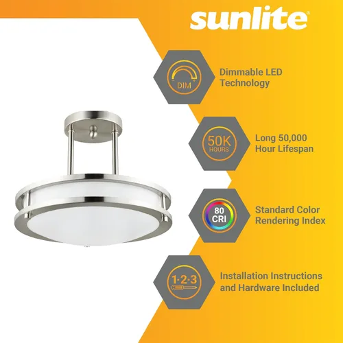 Vista 3 de Sunlite 87783 Lámpara colgante LED de doble banda de 12 pulgadas, montaje empotrado, 15 vatios, 1050 lúmenes, color seleccionable 30K/40K/50K