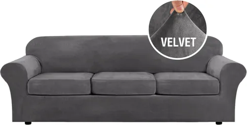 Vista 107 de H.VERSAILTEX - Funda elástica para sofá de 2 piezas, funda protectora de terciopelo, suave, con parte inferior elástica, con un ancho de hasta 49