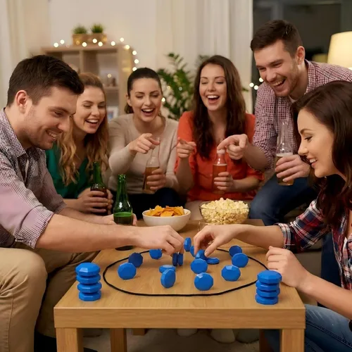 Vista 6 de Sooshoom - Juego de ajedrez magnético con piedras de tamaño completo, juego de imán azul con cuerda para niños y adultos, 2-4 jugadores, fiesta
