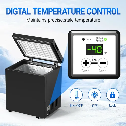Vista 3 de Congelador de pecho 40 - Temperatura súper ultra baja - Control electrónico de 14 ℉ a -40 ℉ -2 cestas extraíbles1 ° F Control preciso de Negro