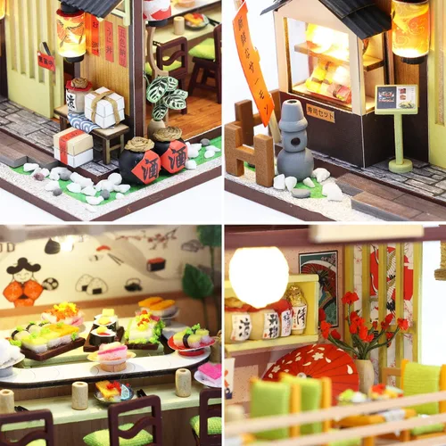 Vista 6 de Spilay - Kit de rincón de libro para adultos, kit de casa en miniatura japonés de bricolaje With Dust Cover & Music Box, DIY Wooden Craft for