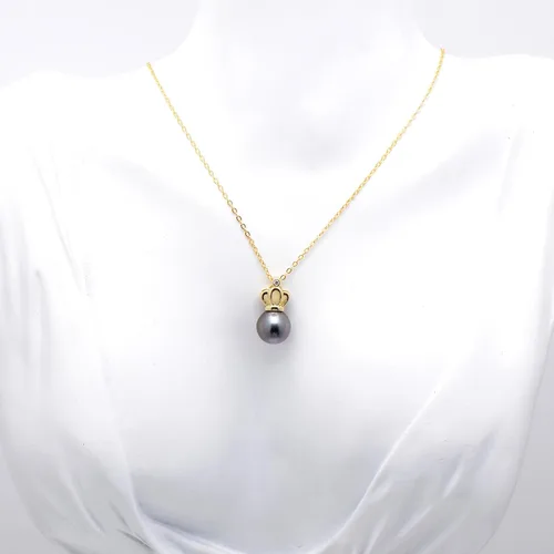 Vista 2 de Cultured Tahitian Black Pearl Sterling Silver Crown Pendant Necklace