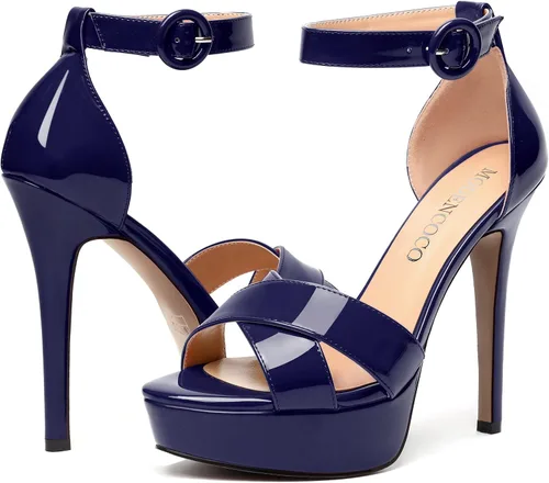 Vista 97 de MODENCOCO Sandalias de boda con correa de tobillo sexy para mujer, con plataforma y puntera abierta, tacón de aguja y tacón alto, zapatos de vestir