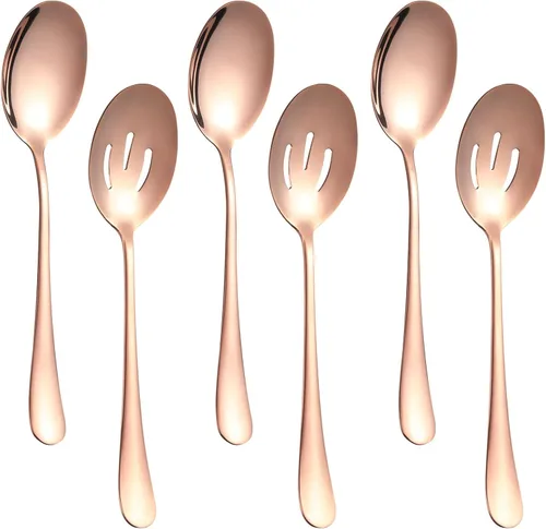Vista 9 de Juego de 6 cucharas de servir de 8.7 pulgadas, incluye 3 cucharas de servir y 3 cucharas ranuradas, cucharas de acero inoxidable para banquetes