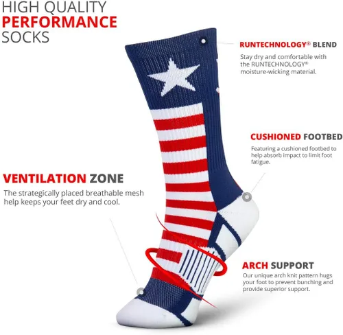Vista 3 de ChalkTalkSPORTS Calcetines de hockey Performance Crew - USA Patriotic - Jóvenes y adultos - Rojo, blanco y azul - Calcetines de hockey a media