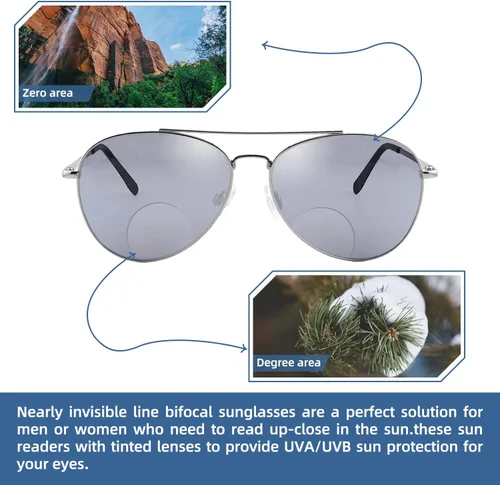 Vista 2 de Gafas de sol bifocales clásicas, gafas de lectura de metal Command Aviator para hombre 1.0