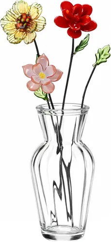 Vista 7 de HunnmingRe 5 piezas de flores de vidrio con jarrón, decoración de flores de mes de nacimiento de mayo, ramo de flores de cumpleaños de vidrio