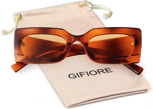Vista 7 de GIFIORE Gafas de sol rectangulares retro de los años 90 para mujer, gafas gruesas de moda, marco negro y rosa