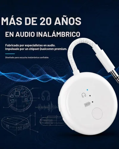 Vista 5 de Avantree SoundJet R1 - Adaptador Bluetooth de avión de 25 horas para todos los AirPods (Pro/Max) con chipset Qualcomm y aptX Adaptive, transmisor