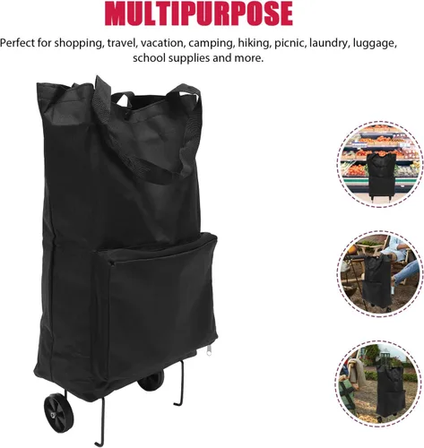Vista 7 de FOMIYES Bolsa plegable de la carretilla Bolsa de compras plegable con ruedas Carrito de compras plegable Cajón de carro utilitario Negro