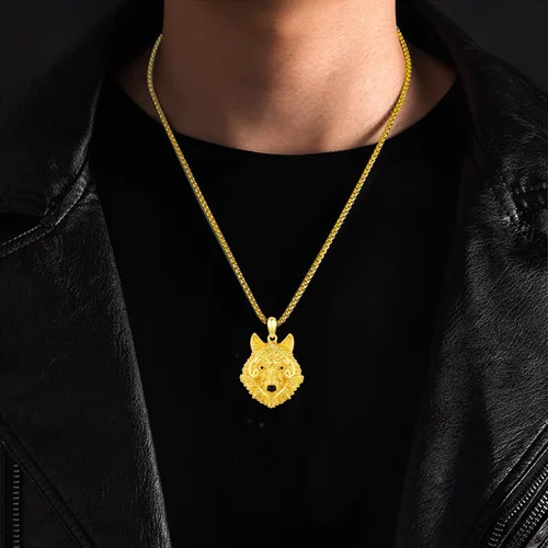 Vista 3 de Twoowl Collar de cabeza de lobo para hombre, plata de ley 925, oro con colgante de lobo, collar Fenrir nórdico pagano, joyería punk para hombres