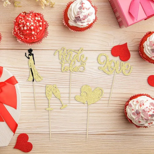 Vista 4 de 30 piezas de decoración de cupcakes de champán con diseño de corazón de amor, para despedida de soltera, decoración de tartas para boda, compromiso