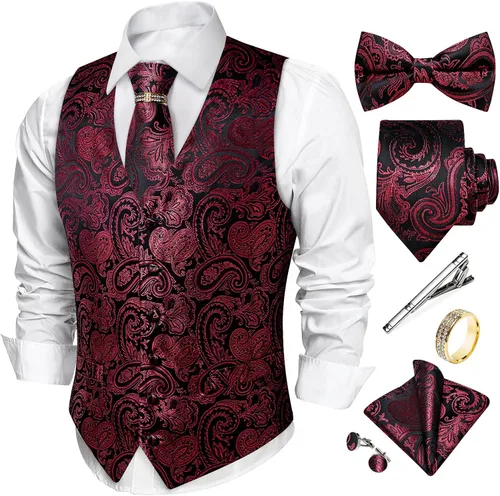 Vista 9 de DiBanGu Conjunto de chaleco de corbata y corbatín para hombre, chaleco de Negro