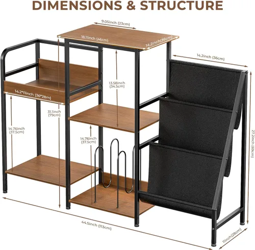 Vista 2 de Qlearsoul Soporte para discos de vinilo, mesa para tocadiscos de 3 niveles con almacenamiento izquierdo y derecho para sala de estar y dormitorio