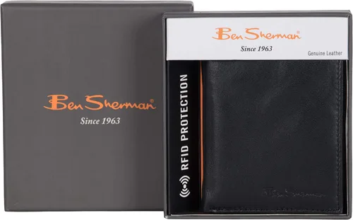 Vista 6 de Ben Sherman Manchester Slim Bifold Full Grain Cuero RFID Minimalista Caja de Regalo Cartera