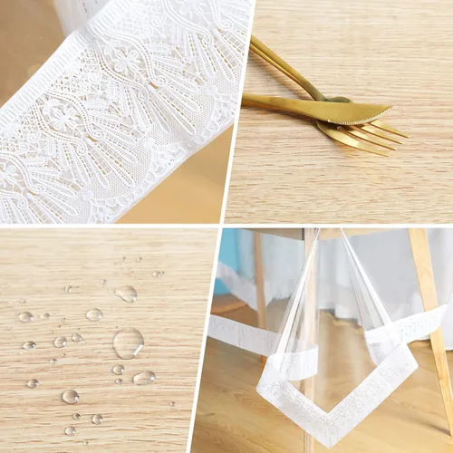 Vista 6 de Mixweer Protector Cubierta de Mesa de Vinilo Transparente Impermeable Mantel de Plástico para Mesa de Comedor Mantel de Encaje Blanco para Mesas
