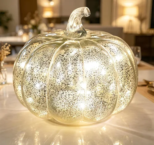 Vista 12 de Fall Decorations for Home,Mercury Glass Pumpkin Lights with Timer(Blue)