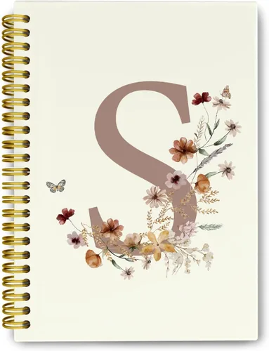 Vista 12 de Cuadernos de diario personalizados con letra inicial floral A, cuadernos vintage femeninos de tapa dura en espiral para la escuela, regalos