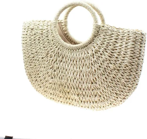 Vista 2 de Bolsa de paja para mujer bolsa de playa de paja de verano grande tejida redonda asa de mano Hobo Natural Rattan Travel Beige talla única
