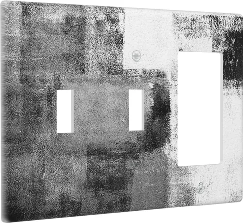 Vista 110 de Placa de Interruptor de Luz de Palanca Única Abstracta en Negro, Blanco y Gris, Cubierta de Tomacorriente, Placa de Pared Decorativa de Un