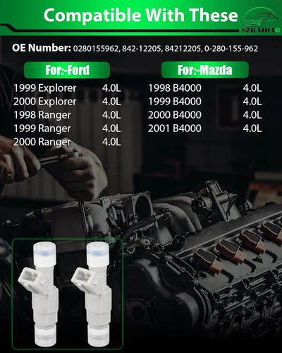 Vista 2 de 0280155962 4.0L Explorer Ranger B4000 Inyectores de combustible Juego de 6 compatibles con: Ford Explorer 1999 2000, Ranger 1998 1999 2000