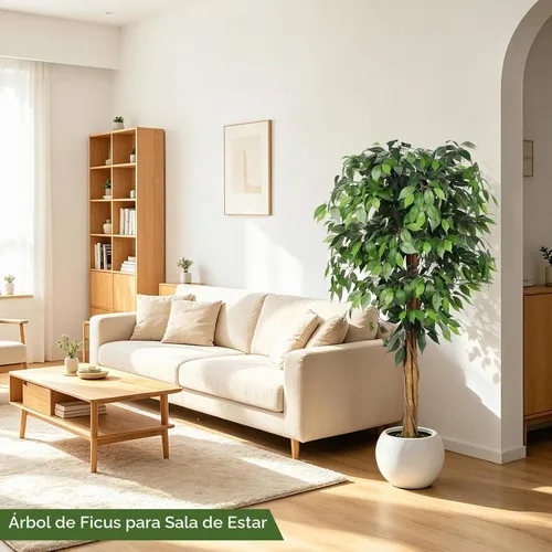 Vista 2 de Realead Árbol de ficus artificial de 5 pies con tronco triple y maceta