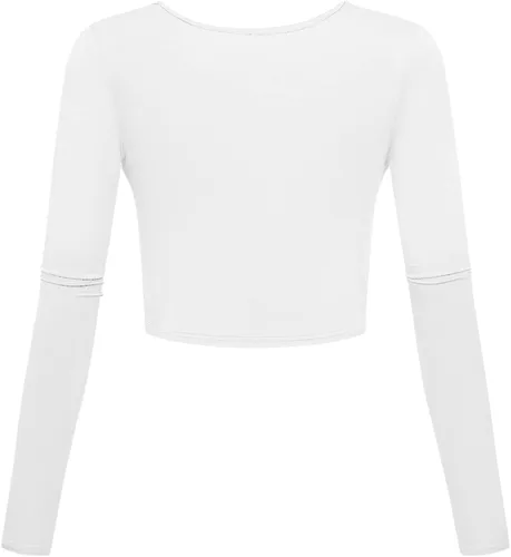 Vista 2 de Camisetas cortas con cuello en V, manga larga, sexy, ajuste delgado, capa base para mujer