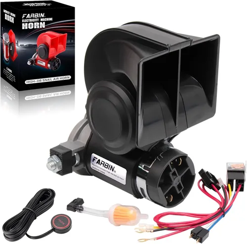 Vista 8 de FARBIN - Claxon de aire para camiones, bocina compacta de tren, bocina eléctrica para coche 12 V, 150 db, superfuerte con arnés de cableado