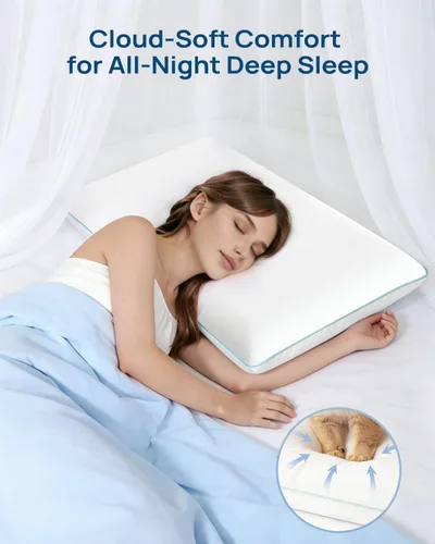 Vista 9 de Almohada de espuma viscoelástica de gel Cool Touch, suave y transpirable, almohada plana para dormir boca abajo y espalda, almohada ortopédica