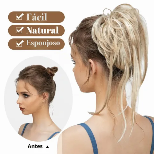 Vista 2 de CJL HAIR Extensiones de cabello rizado con cola de caballo, cabello sintético con coleta recta, coleteros para mujer, rubio ceniza/rubio playa