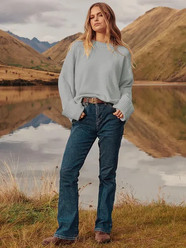 Vista 96 de LOGENE Suéter de gran tamaño para mujer, cuello redondo, manga larga, suave, mullido, suéter de punto 2025 para otoño e invierno