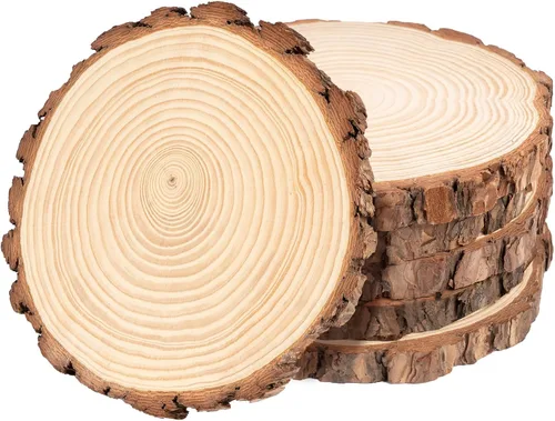 Vista 12 de ilauke Rebanadas de Madera, 10 Piezas de 3.5"-4" de Madera Natural Redondas, Círculos de Madera con Corteza, Kit de Madera Sin Terminar