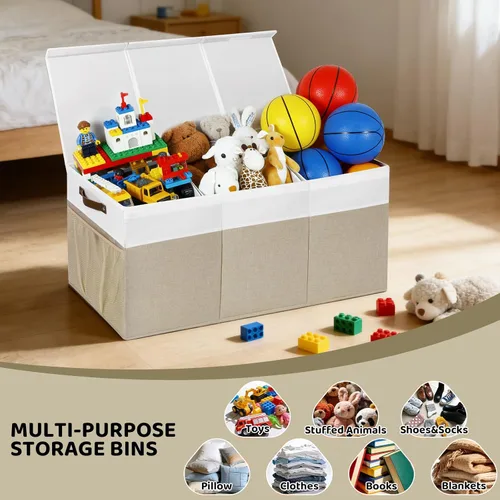 Vista 6 de Cofre plegable extragrande para juguetes con tapa, organizador plegable de juguetes para niños, contenedor de almacenamiento grande de tela