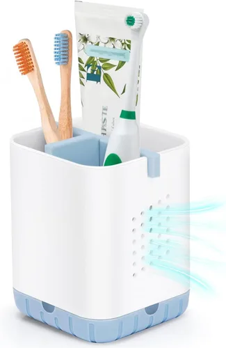 Vista 7 de Boperzi Portacepillos de dientes negros para baño, soporte eléctrico para cepillos de dientes con divisor de bambú, cepillo de dientes