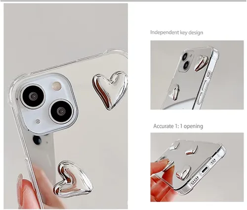 Vista 3 de Compatible con funda para iPhone 11, espejo de plata senior con diseño de corazón lindo, funda de silicona transparente y suave con espejo