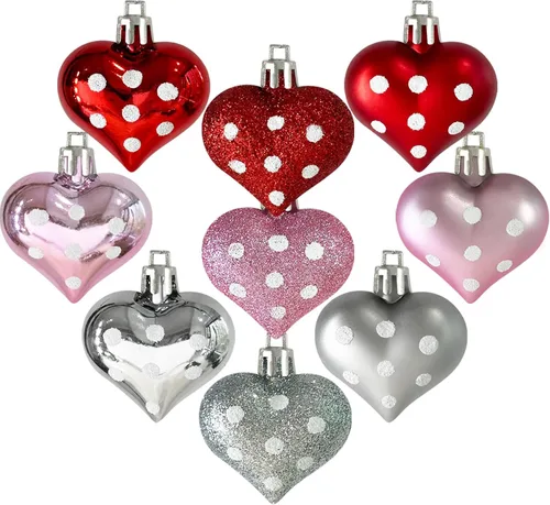 Vista 10 de Emopeak 24 adornos en forma de corazón de San Valentín, adornos románticos para el día de San Valentín, 3 estilos (brillante, brillantina), 3