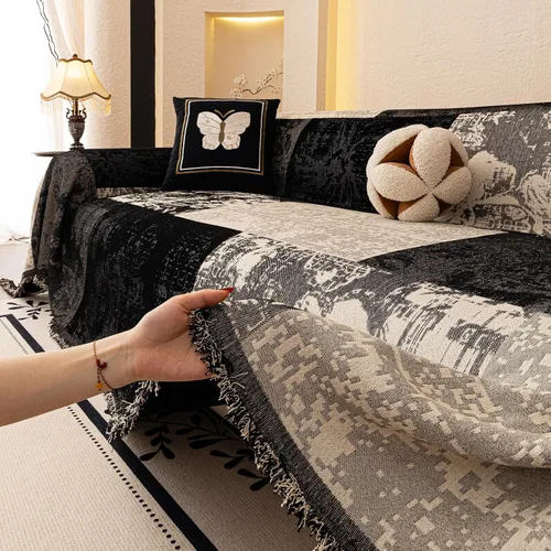 Vista 8 de STACYPIK Funda de sofá bohemia abstracta negra para mascotas, funda estética jacquard floral para sofá modular de 2 cojines para sofá de 2 plazas