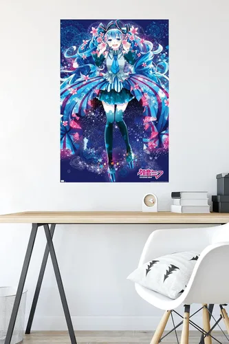 Vista 4 de Hatsune Miku - Póster de pared de flores, 34 pulgadas de largo x 22.4 pulgadas de ancho, versión premium sin marco