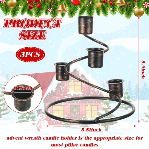 Vista 2 de Sliner - 3 portavelas de Navidad con forma de corona de Adviento de metal, anillo de vela en espiral Advent Wreath Candle Ring, Christmas