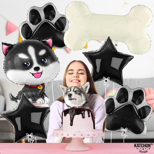 Vista 2 de KatchOn, Lindo globo de perro Husky de 26 pulgadas, paquete de 6 globos de perro Husky, decoraciones de cumpleaños de Husky Globos con estampado