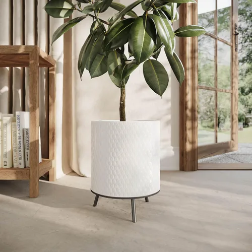 Vista 7 de EverNest Claire - Maceta blanca neutra de panal con soporte Nyra, macetas de interior, SelectBase, estilo bohemio moderno de mediados de siglo